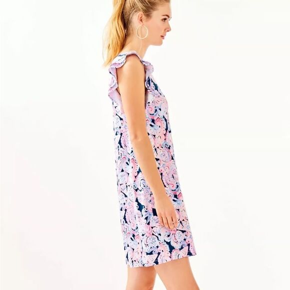 Lilly Pulitzer Dani Dress Women's Size Medium High Tide Navy Its for Shore Print - Picture 3 of 12